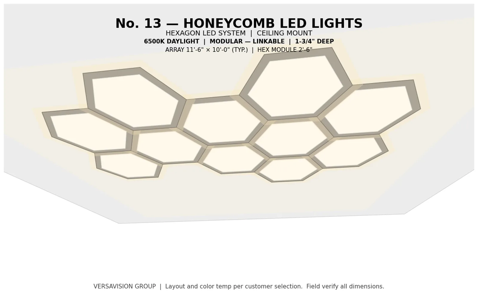 Honeycomb LED ceiling-mount layout