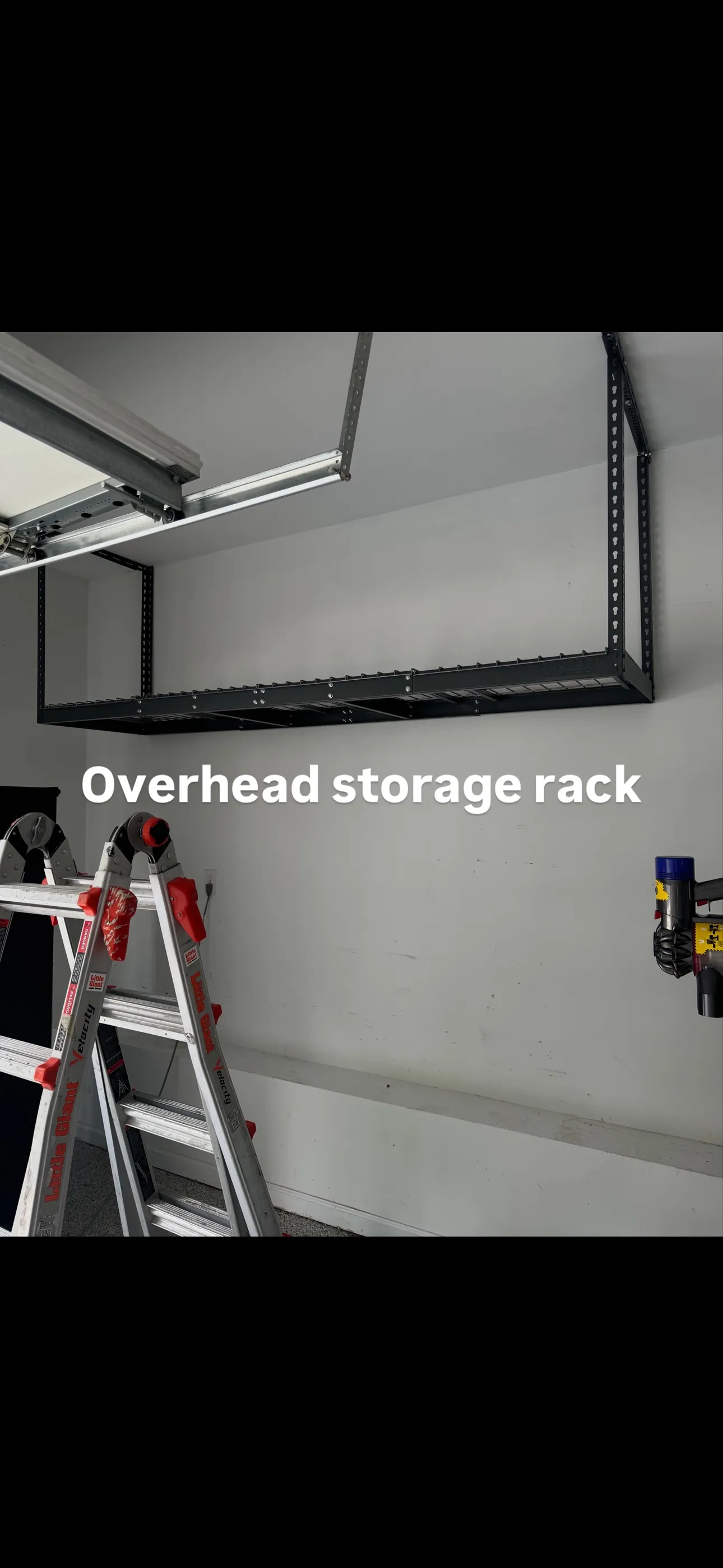 Installed ceiling-mounted rack.